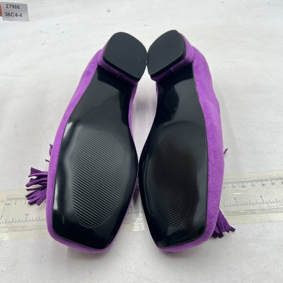 YDN Purple Block Low Heel Loafers Square Toe Tassel Fringed Pump Slip On Shoe - Picture 7 of 8